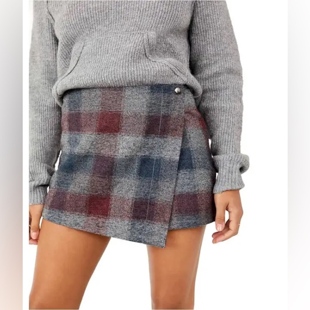 Free People Plaid Skort in Gray and Red